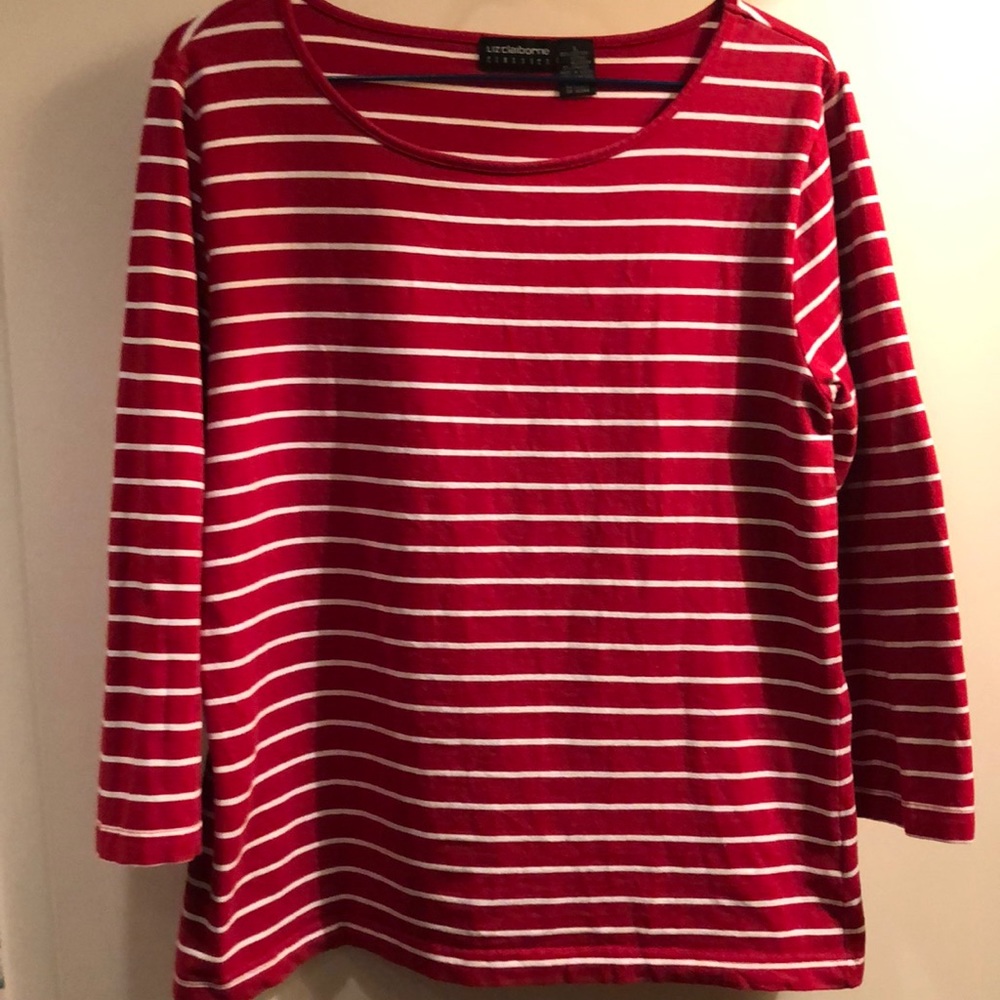 Liz Claiborne red & white horizontally striped top